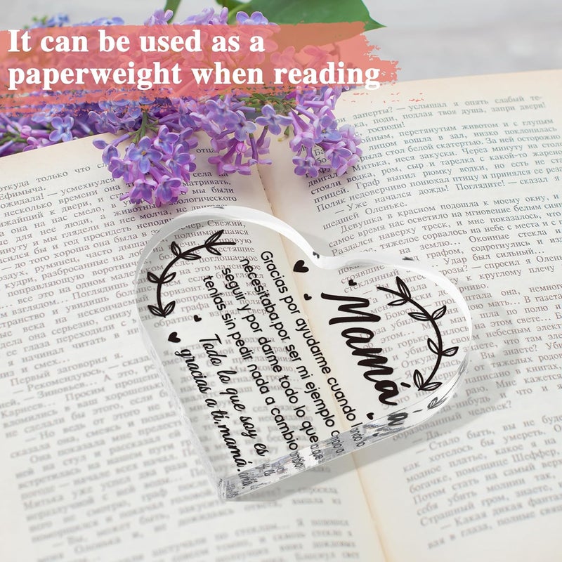 Yopyame Spanish Mom Acrylic Gifts - Regalos para Mamá Heart Acrylic Plaque for Office Deck Decor Ideas Keepsake Paperweight for Mom in Spanish Mother's Day Christmas Gifts for Mamá from Daughter Son - Image 5